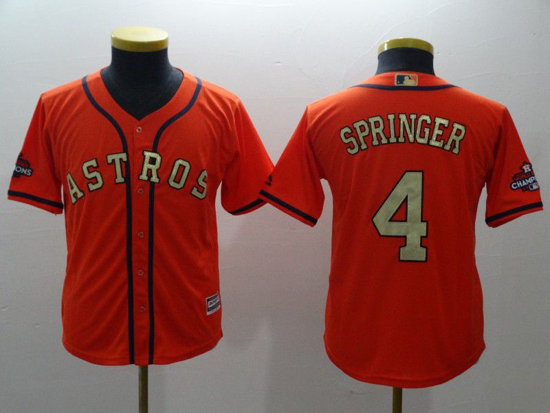 Youth Houston Astros 4 Springer Orange Champion Edition MLB Jerseys